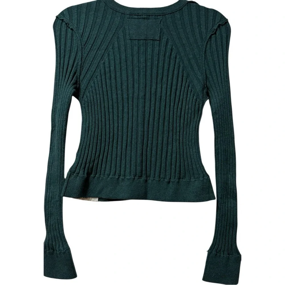 Free People Chunky Ribbed Green Button Down Cardigan Sweater‎ Size Medium